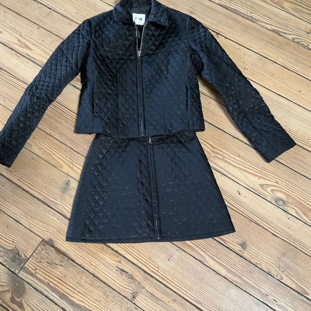 DKNYC Black Quilted Blazer and Skirt Ensemble